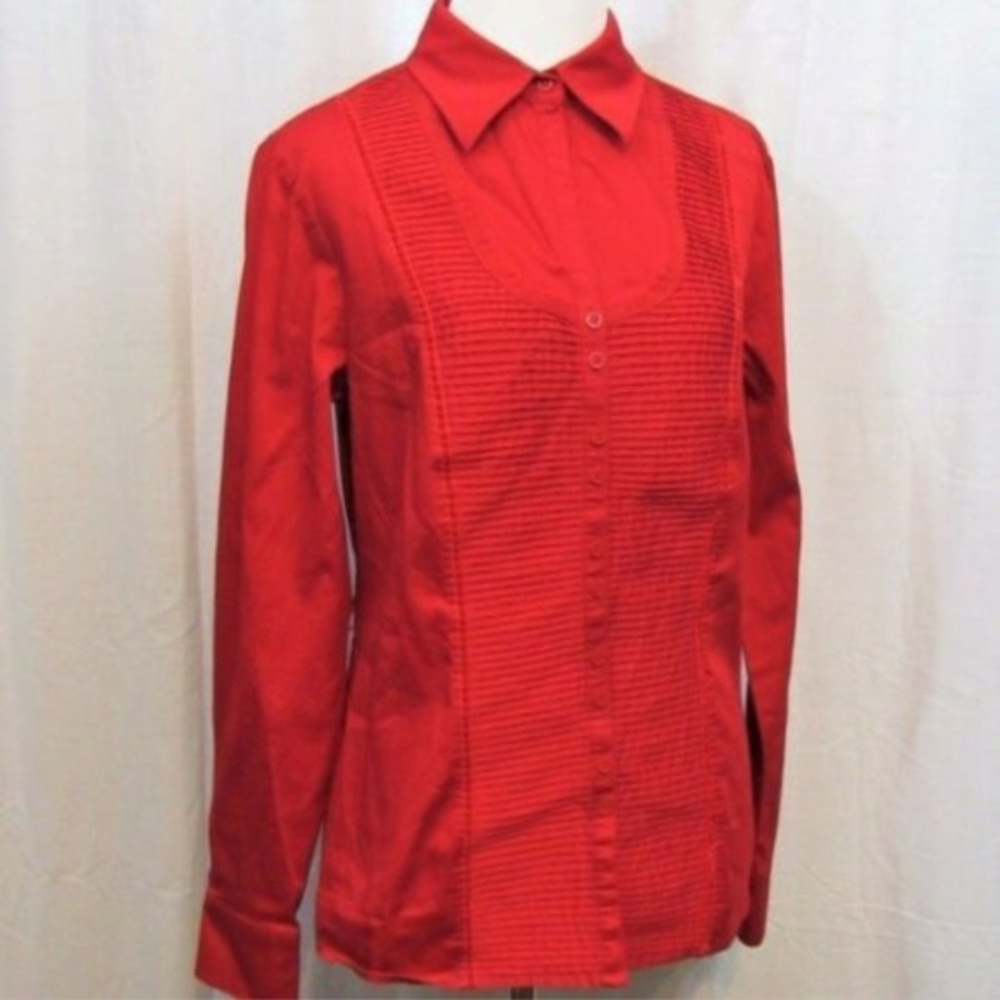 Worthington Red Pleated Long Sleeve Top 10